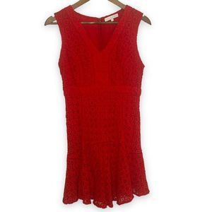 Anthropologie by San & Soni Red Lace Eyelet‎ Lined Cotton Dress Size 4